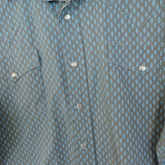 Stetson Mens Pearl Snap Western Shirt Green Blue Cotton Small Print size XL - Picture 7 of 11